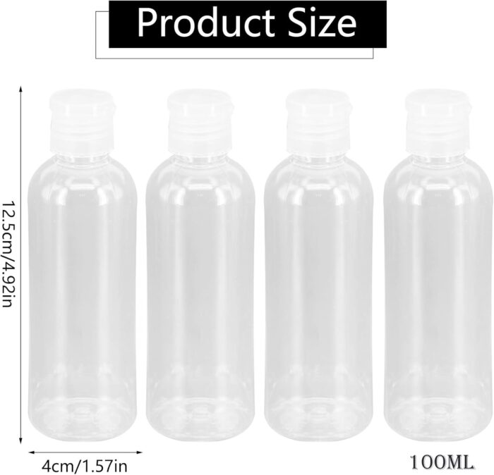 4Pcs Clear Plastic Travel Bottles 100ml Travel Bottles Set for Toiletries Leak Proof Cosmetic Travel Container Refillable Travel Size Bottle Empty Squeeze Bottles for Shampoo Lotion Liquid Conditioner - Image 2