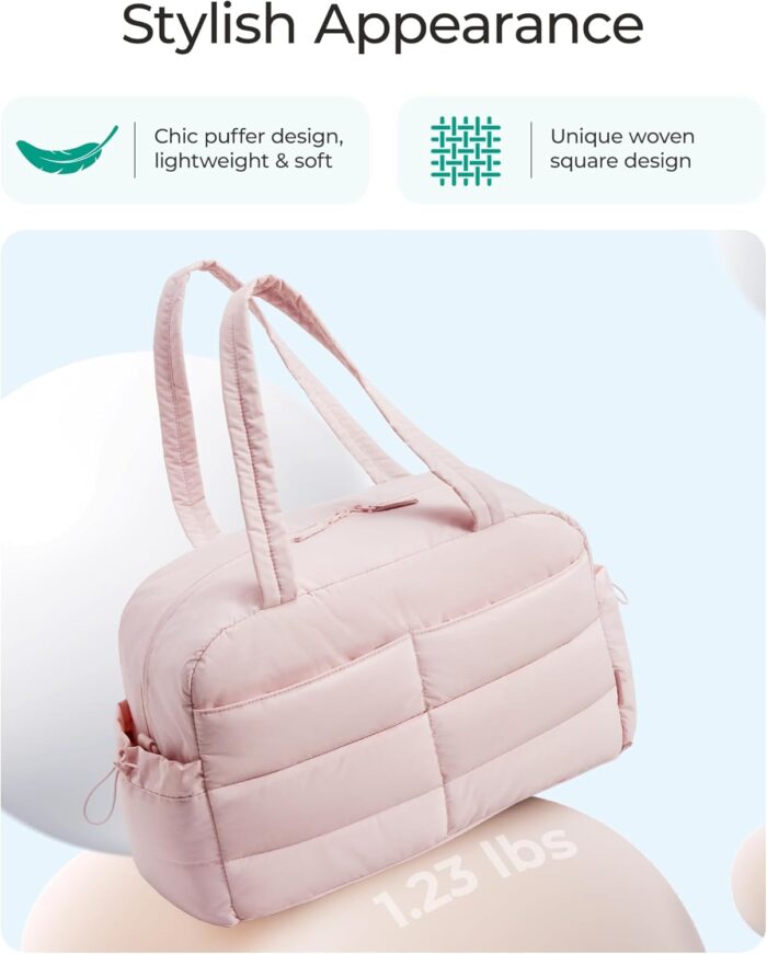 BAGSMART Travel Duffle Bag for Women, 31L Puffer Tote Bag Quilted Laptop Carry on Gym Bag, Weekender Overnight Bag Organizer Duffel Bag for Travel, Pink - Image 4