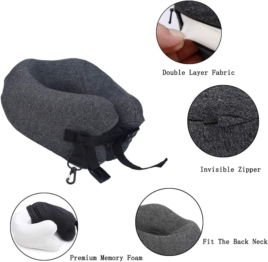 PROMUN Super Soft Head and Neck Support Travel Pillow, Premium Memory Foam U Shape Pillow with Small Bag, 360-Degree Protection for Airplanes, Cars, Buses, Trains, Office Napping, Camping (Dark Gray) - Image 2