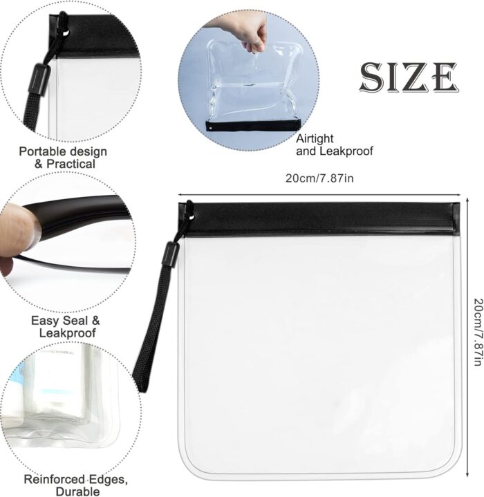 3PCS Clear Travel Toiletry Bags 20*20cm Clear Bags Tsa Approved Liquid Bags Leak Proof Travel Bag Carry On Airport Airline Compliant Bag Portable Travel Fluid Bags Airport Security Travel Liquid Bag - Image 2
