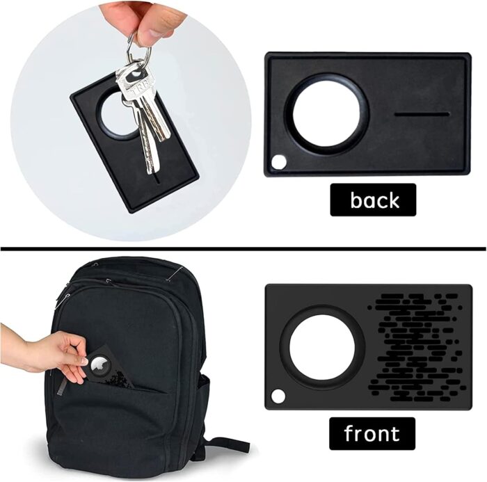 APLAPONO AirTag Wallet Case Holder 2pcs Slim Anti-Lost Purse Card Credit Card-Sized AirTag Holders Tagcard Airtag Protective Case with Keychain for Passport Handbag Backpack Clutch Wristlet,Black - Image 6