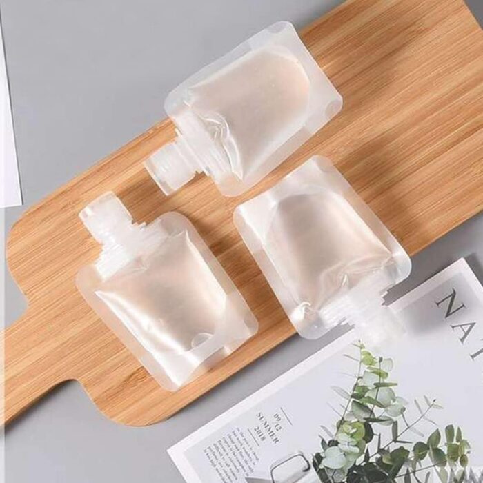 10 Pieces Flat Travel Bottles for Toiletries, Travel Size Refillable Empty Squeeze Pouch, Stand Up Transparent Leak Proof Squeezable Bag for Toiletry Lotion Shampoo Shower Gel, 30ML - Image 8