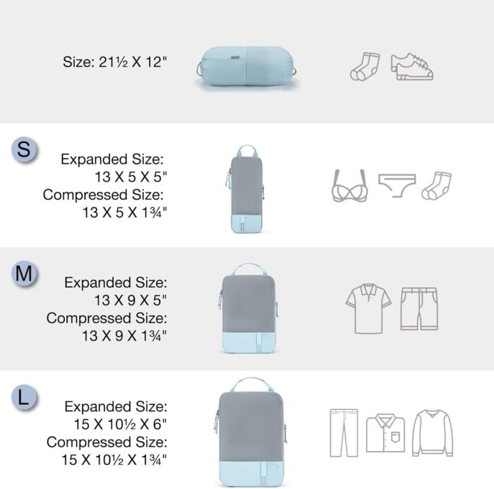 BAGSMART 6 Set Compression Packing Cubes, Lightweight Vacation Travel Essentials for Women, Travel Accessories for Suitcase Organizer Bags Set, Durable Luggage Organizer Travel Bags - Image 5