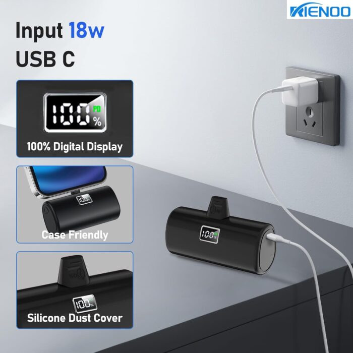 Portable Charger for iPhone 15, [5000mAh] USB-C Power Bank with 20W PD Fast Charging, Mini Portable Battery Phone Charger for iPhone 16/15/15 Plus/15 Pro/15 Pro Max Samsung S22/23 Series,Android-Black - Image 2