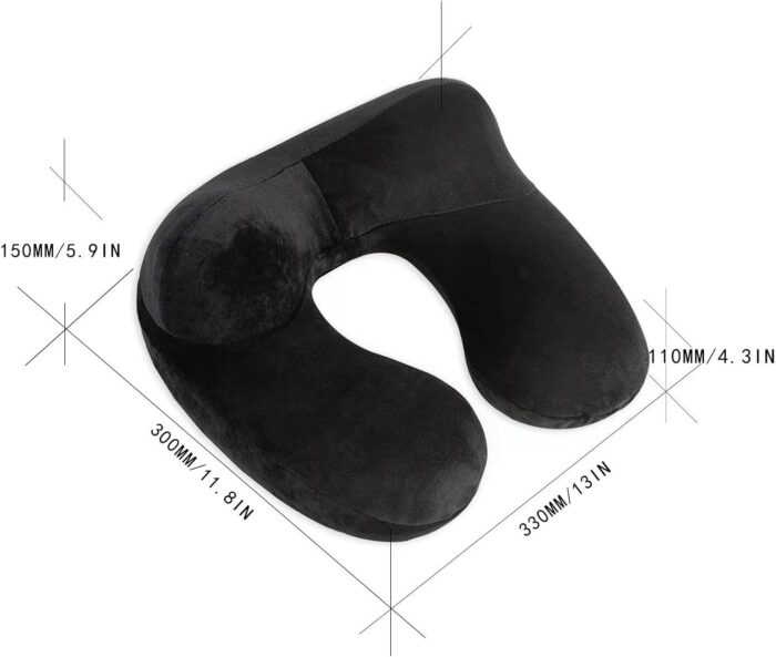 Makimoo Inflatable Travel Pillow, Neck Pillow Support for Traveling, Airplanes, Cars, and Offices with Compact Carrying Bag, Soft Velvet Washable Cover, Ideal for Adult Sleepers (Black) - Image 6