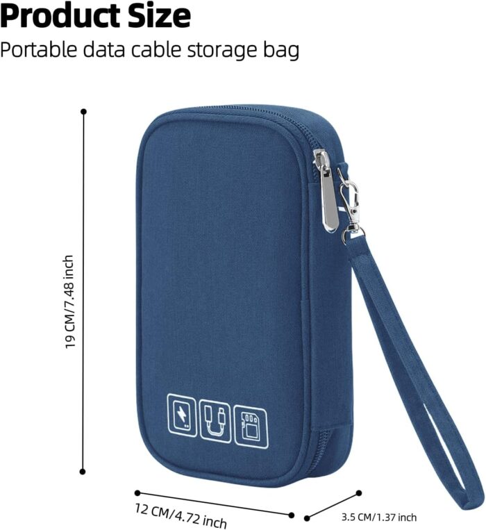 Cable Organizer Bag, Portable Electronic Organizer All-in-One Charger Organizer Pouch Waterproof Travel Cord Organizer Case for Cable Charger Earphone Power Banks Storage - Dark Blue - Image 2