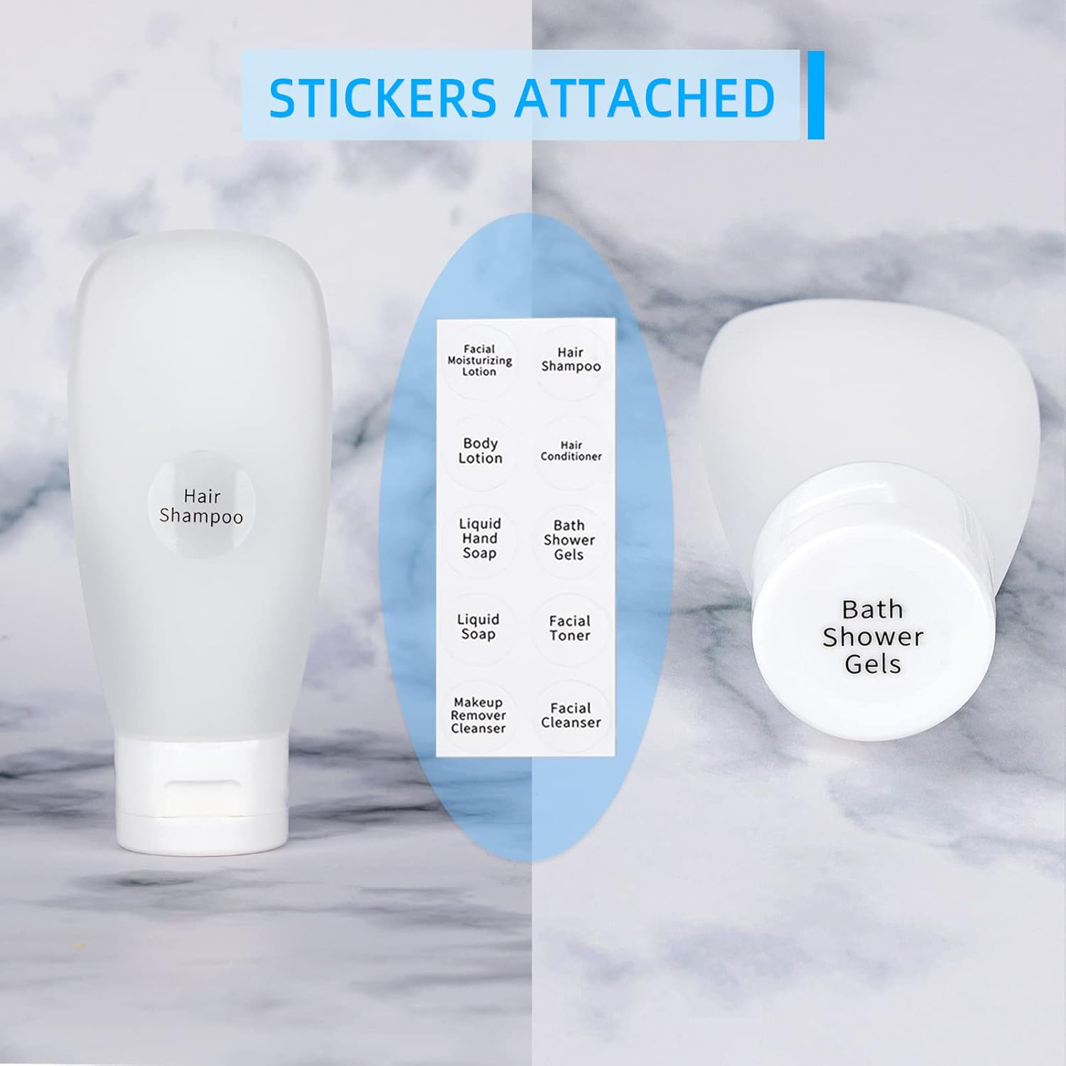 TSA Approved Travel Bottles Set for Toiletries Travel Size Containers Kit 4 Pack Portable Leak Proof Refillable Squeeze Cosmetic Airplane Essential Shampoo Hair Conditioner Body Lotion Bath Shower Gel - Image 2