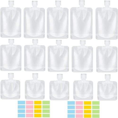 17 Pack Travel Pouches for Toiletries,TSA Approved,Travel Size Portable Containers,Stand Up Pouch,Refillable Travel Accessories for Shampoo Conditioner Lotion Soap Liquids (B-17cs)