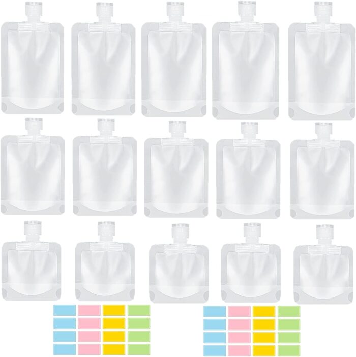 17 Pack Travel Pouches for Toiletries,TSA Approved,Travel Size Portable Containers,Stand Up Pouch,Refillable Travel Accessories for Shampoo Conditioner Lotion Soap Liquids (B-17cs)