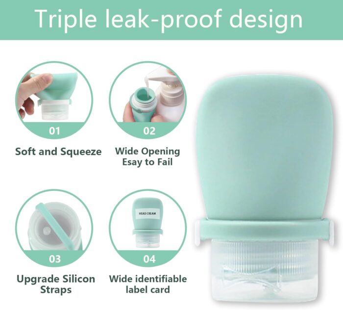 1.3oz (38ml) Silicone Travel Bottles for Toiletries (4-Pack), Leak Proof Refillable Squeezable Containers (FDA Passed) Travel Containers for Shampoo Conditioner Lotion Liquids with Storage Bag Tag - Image 5