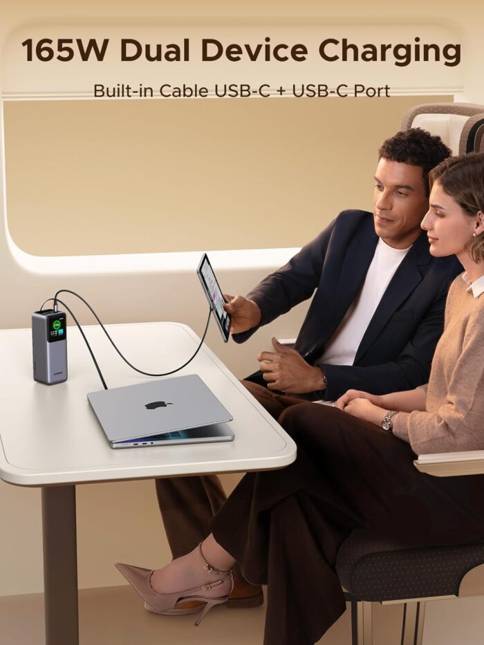 UGREEN 20,000mAh Laptop Power Bank for MacBook, Built-in and 100W Retractable Cables, 165W Portable Charger for Multi-Device Charging, Smart Digital Display, Compatible with iPhone 17 Series and More - Image 3