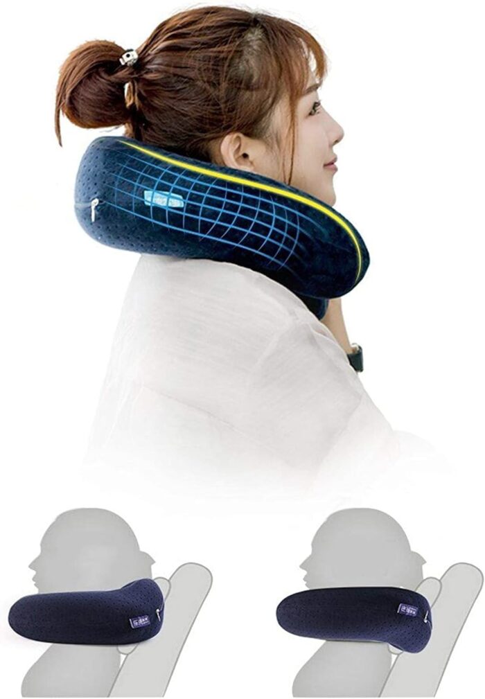 (Navy Blue) - Travel Pillow - Memory Foam Neck Pillow Support Cushion - Easy Removable And Washable Cover (Navy Blue) - Image 3