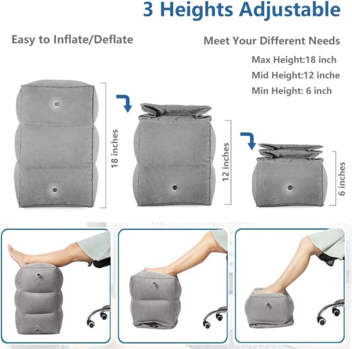 AirGoods Inflatable Travel Pillow for Foot Rest on Airplanes and Kids to Sleep on Long Flights (Grey) - Image 4