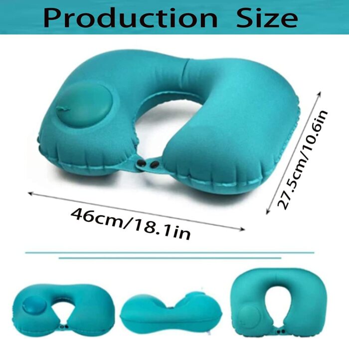 Inflatable Travel Pillow with Built-in Pump - Portable Neck Pillow Fast Blow Up Neck Cushion with Comfy Elasticity Fabric for Neck Support Sleep Rest Airplane Car Office Outdoor & etc. - Green, TZX01 - Image 5