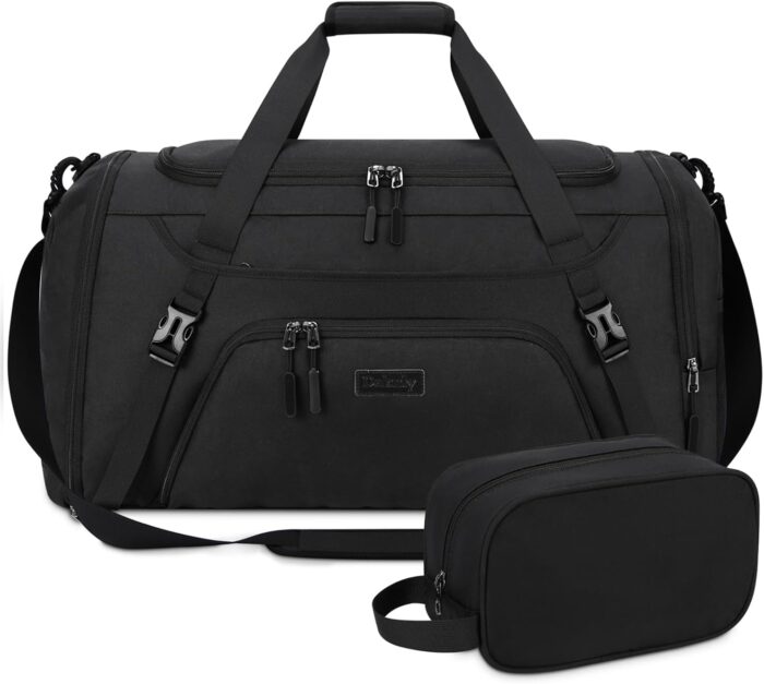 40L Travel Duffle Bag Waterproof Carry on Duffel Bag Weekender Duffle Bags Large Sport Gym Bag Overnight Bag for Men and Women with Shoe Compartment and Toiletry Bag, Black