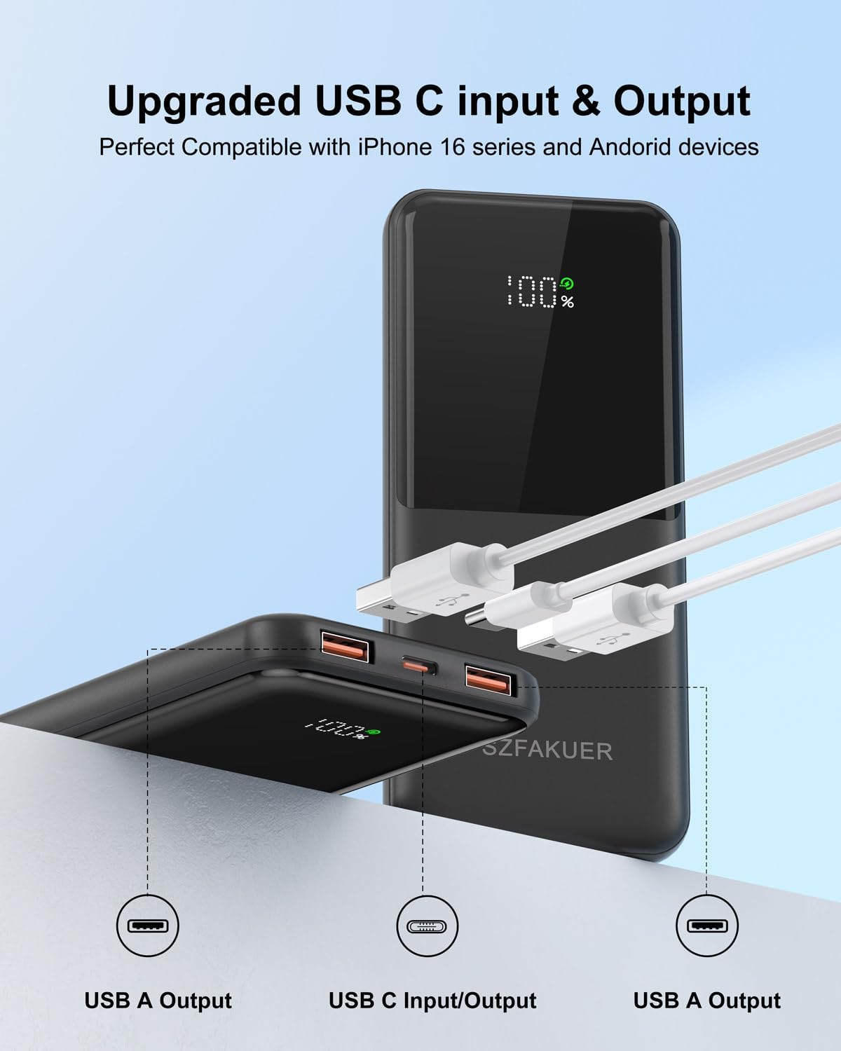 Szfakuer Portable Charger,Slim 10000mAh Power Bank,22.5W USB-C Fast Charging Battery Pack Compatible with iPhone 16/15/14/13/12 Pro Samsung Galaxy, iPad, AirPods, Android Tablets - Image 4