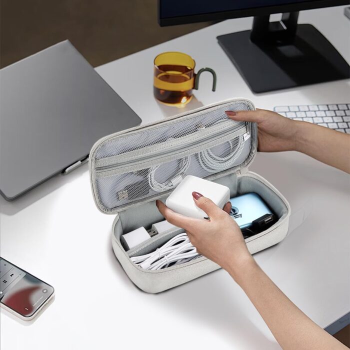 Teskyer Cable Organizer Bag, Portable Travel Accessories Electronics Organizer Pouch, Waterproof Electronics Accessories Storage Bag for Cables, Chargers, Earphones, Hard Drives - Grey - Image 5