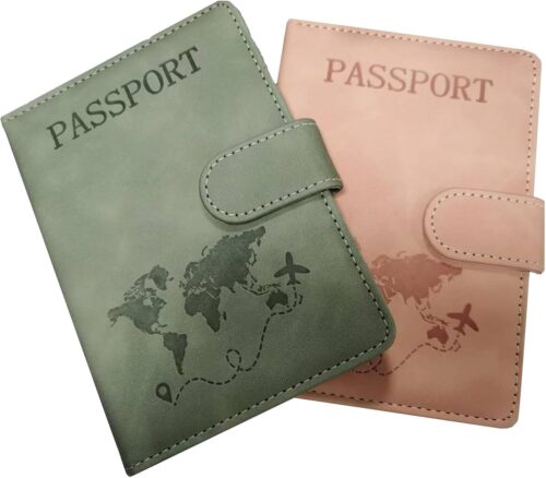 2 Pcs Passport Holder Cover, PU Leather Passport Covers with RFID Blocker, Travel Portable Document Passport Case Passport Holder Travel Wallet for Passport, Cards, Money, Boarding Passe(Grey & Pink)