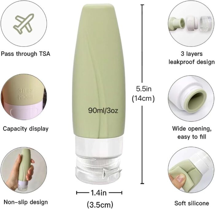 19PCS Silicone Travel Bottles Set for Toiletries, Leak Proof Refillable Squeezable Containers Travel Containers 90ml 3oz for Shampoo Conditioner Lotion Liquids Travel Containers with Storage Bag Tag - Image 4
