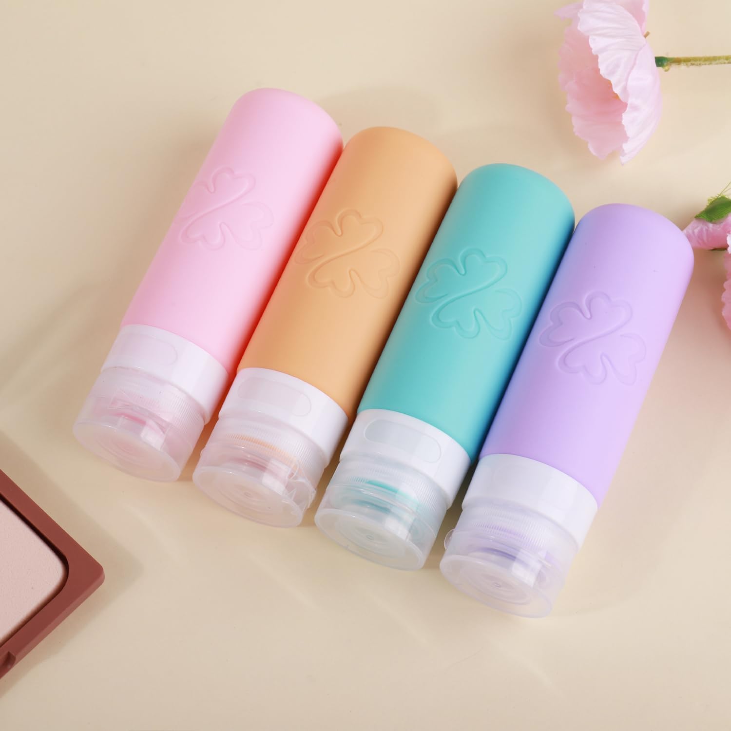 GLAMFIELDS Travel Bottles for Toiletries, Silicone Containers 3oz Size Leak Proof for Shampoo,Easy to Squeeze and Portable, TSA Approved Essentials for Traveling with Labels (4 Pack) Macaron - Image 6