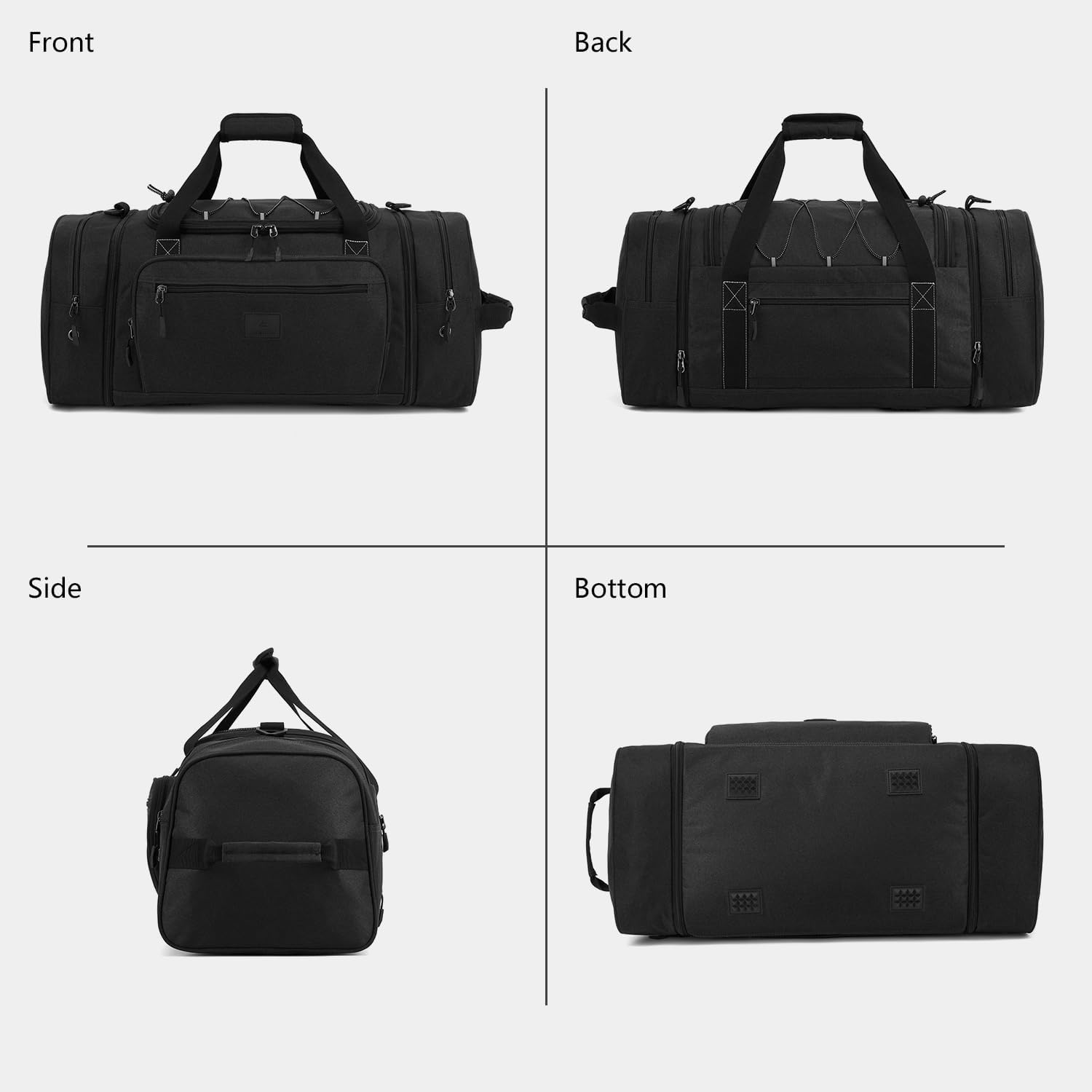 Laripwit Travel Duffle Bag Men with Elastic Mesh Expandable 45-50L Medium Sports Gym Duffel Bag Women with shoulder Strap Multifunctional for Fitness Weekender Overnight Traveling Business Trips Black - Image 6