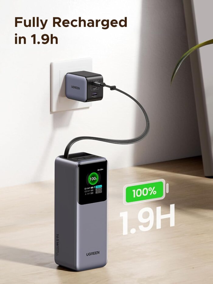 UGREEN 20,000mAh Laptop Power Bank for MacBook, Built-in and 100W Retractable Cables, 165W Portable Charger for Multi-Device Charging, Smart Digital Display, Compatible with iPhone 17 Series and More - Image 4