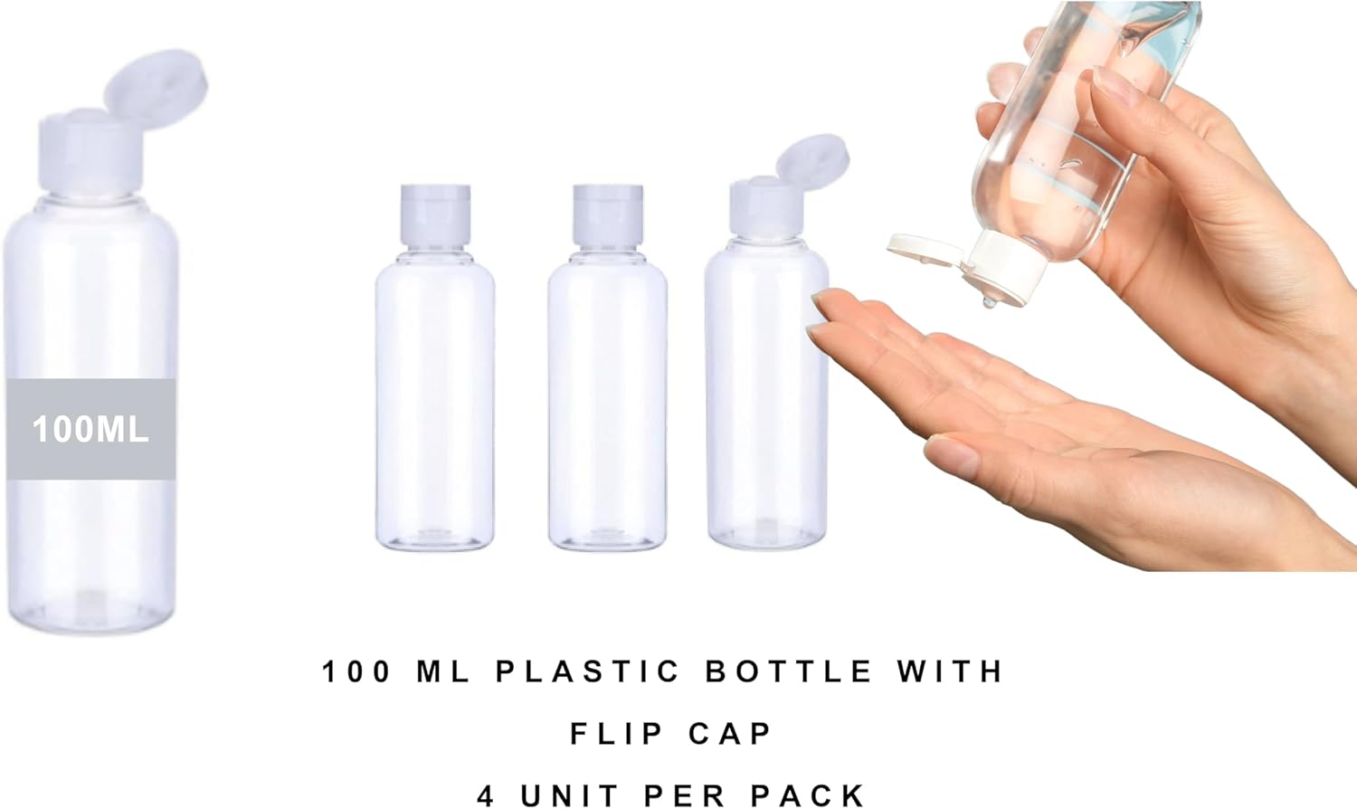 5-PACK Clear Plastic Travel Bottles, 100ml Set for Toiletries, Leak Proof Cosmetic Travel Container, Refillable Travel Sized Bottles, Empty Squeeze Bottles for Shampoo, Conditioner, Lotion, Liquids - Image 3