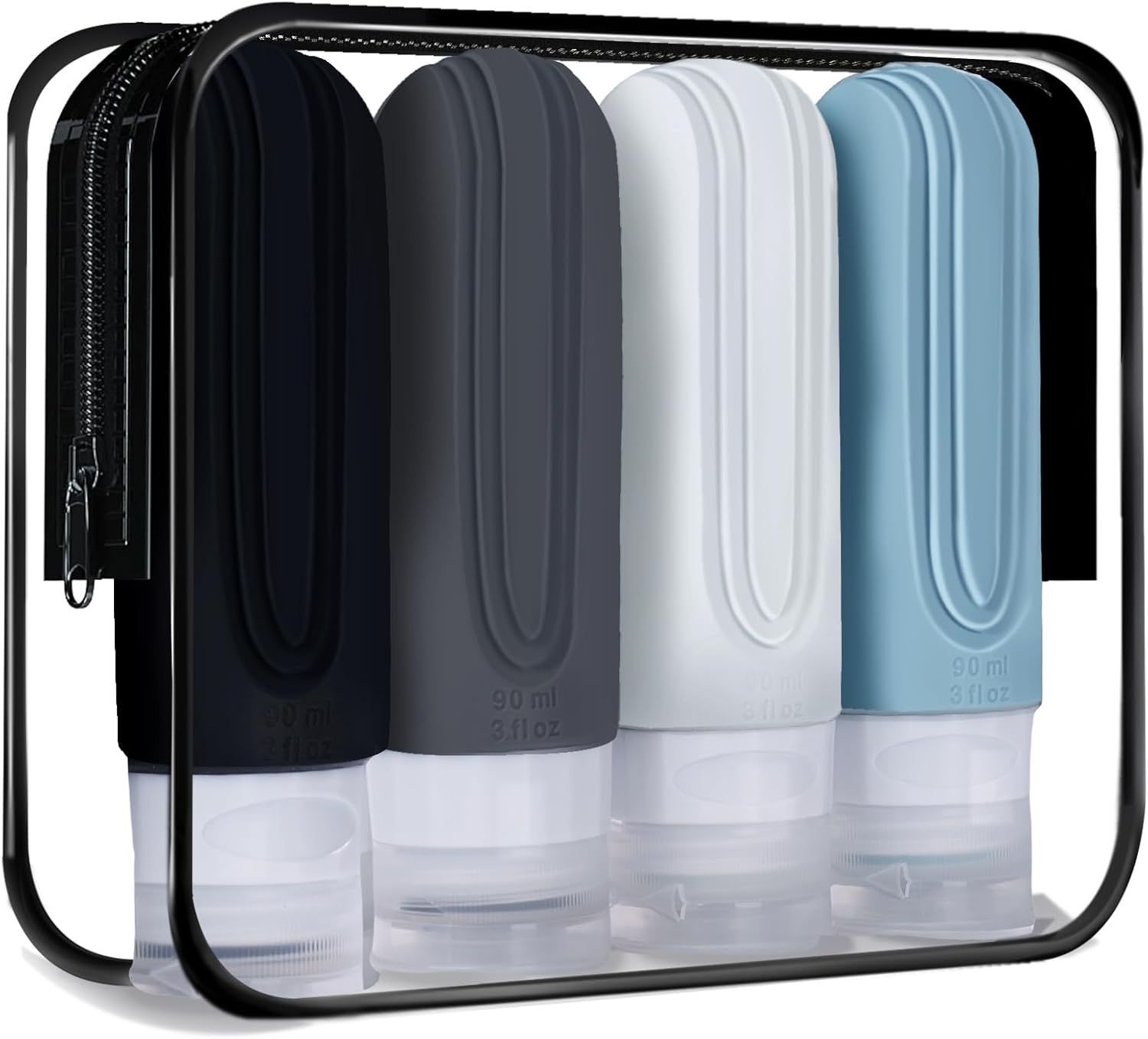 4 Pack Travel Size Bottles For Toiletries, 90ml Tsa Approved Shampoo and Conditioner Containers, Squeezable Silicone Lotion Tubes Spray Bottles, Airplane Travel Essentials