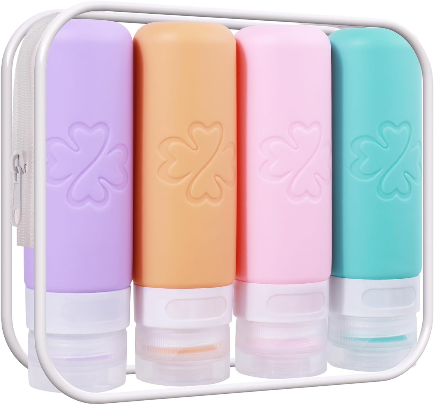 GLAMFIELDS Travel Bottles for Toiletries, Silicone Containers 3oz Size Leak Proof for Shampoo,Easy to Squeeze and Portable, TSA Approved Essentials for Traveling with Labels (4 Pack) Macaron