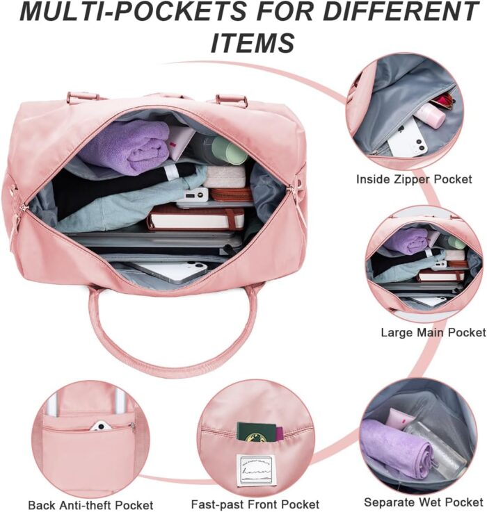 Sports Travel Duffle Bag,Weekender Bag Overnight Bag for Women,Waterproof Sport Gym Bag,Hospital Bag with Shoulder Strap - Image 6