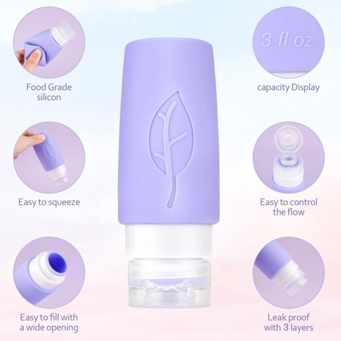 XMOSNZ 3oz Travel Bottles for Toiletries - TSA Approved, Leak Proof, Silicone Squeezable Containers for Gym, Business, Personal Essentials (BPA Free) - Image 3
