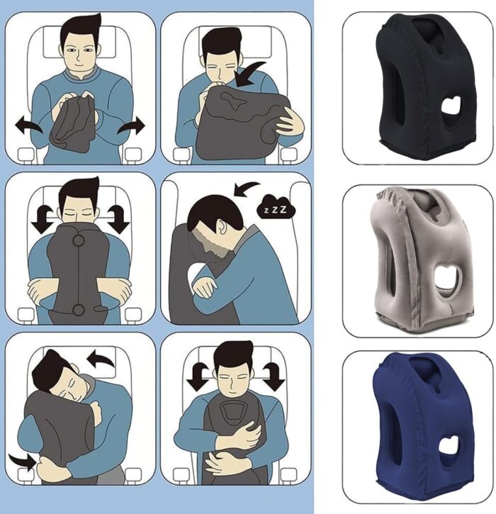 AIEKOO Travel Pillow Inflatable Airplane Neck Pillow Portable Neck and Head Support Pillow for Sleeping on Airplanes, Trains, Cars and Office Napping Use Blue - Image 5