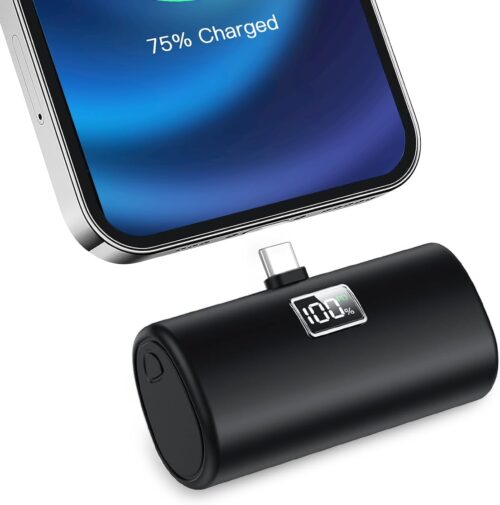 Portable Charger for iPhone 15, [5000mAh] USB-C Power Bank with 20W PD Fast Charging, Mini Portable Battery Phone Charger for iPhone 16/15/15 Plus/15 Pro/15 Pro Max Samsung S22/23 Series,Android-Black