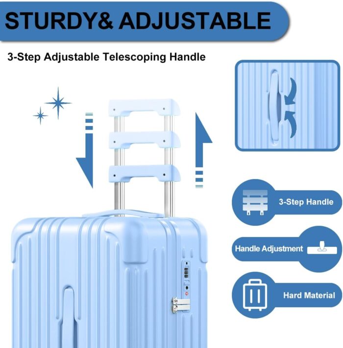 Carry on Luggage Krute PC+ABS Luggage Hardside Suitcase with TSA Lock Spinner Wheels Telescopic Handle 20 Inch (LightBlue) - Image 3