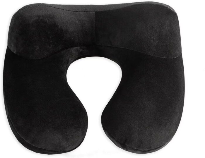 Makimoo Inflatable Travel Pillow, Neck Pillow Support for Traveling, Airplanes, Cars, and Offices with Compact Carrying Bag, Soft Velvet Washable Cover, Ideal for Adult Sleepers (Black) - Image 2