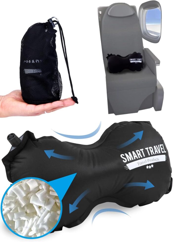 SmartTravel Travel Products Lumbar Pillow Inflatable Lumbar Support Pillow Travel Pillows for Airplane Long Flight Essential for Women Men Kids