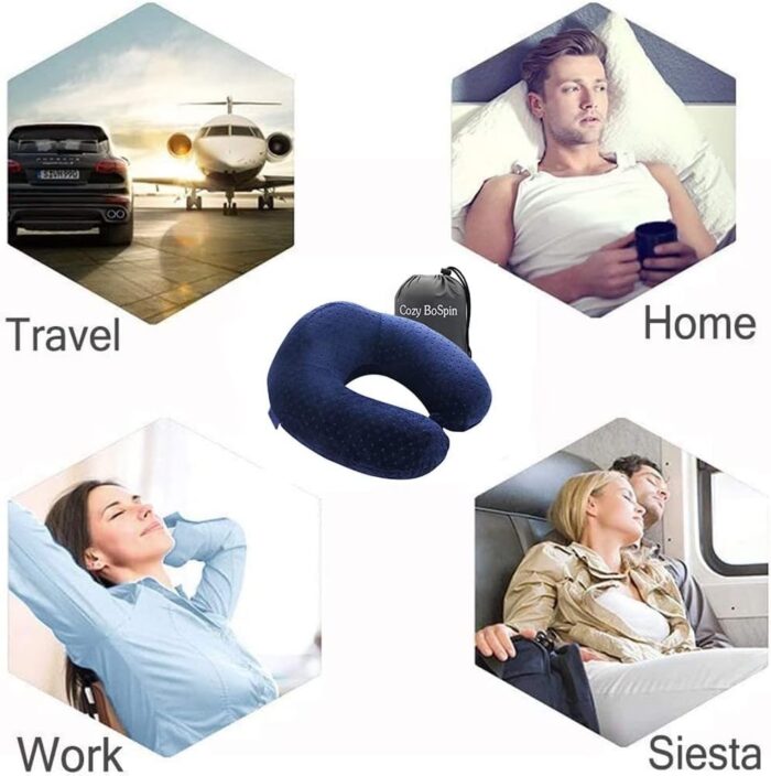 (Navy Blue) - Travel Pillow - Memory Foam Neck Pillow Support Cushion - Easy Removable And Washable Cover (Navy Blue) - Image 4