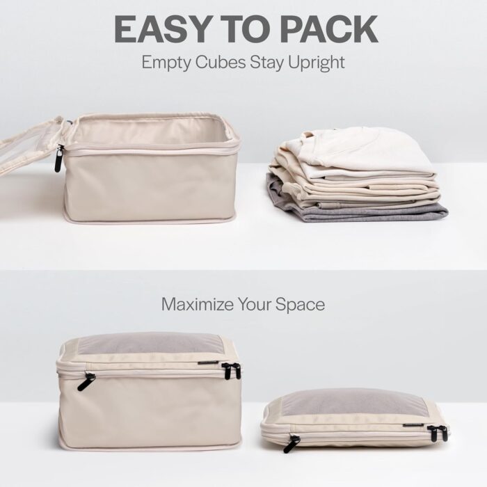 Aerotrunk Compression Packing Cubes for Travel - Luggage Organizer Bags - Double Zipper Packing Cubes for Suitcases (4-Pack, Beige) - Image 5