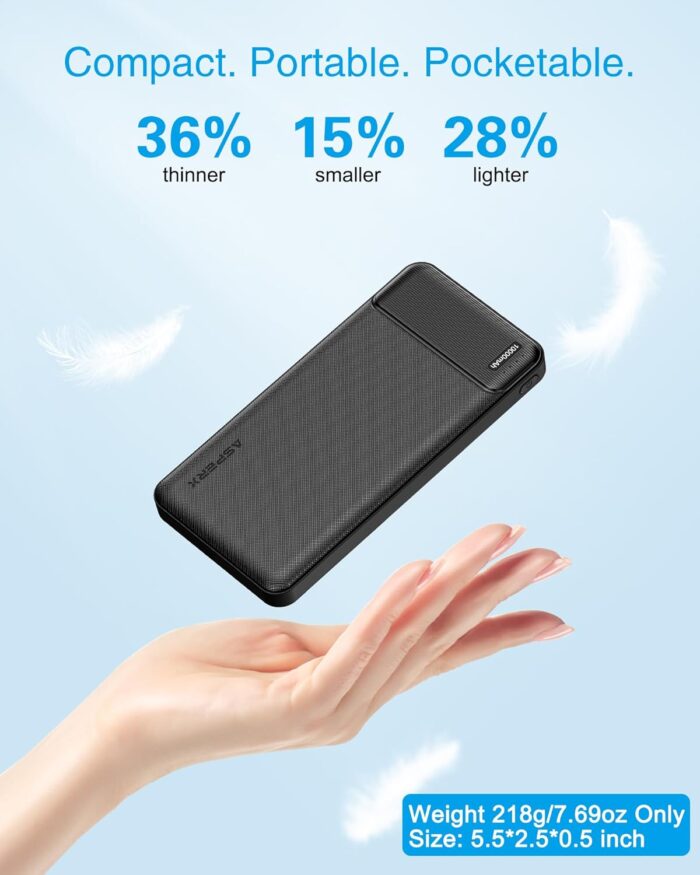 AsperX 2-Pack 10000mAh USB C Output Portable Charger Power Bank Fast Charging, Portable Battery Bank External Battery Pack Power Bank for iPhone 15/14/13/12/11, Google and Heated Vest - Image 2