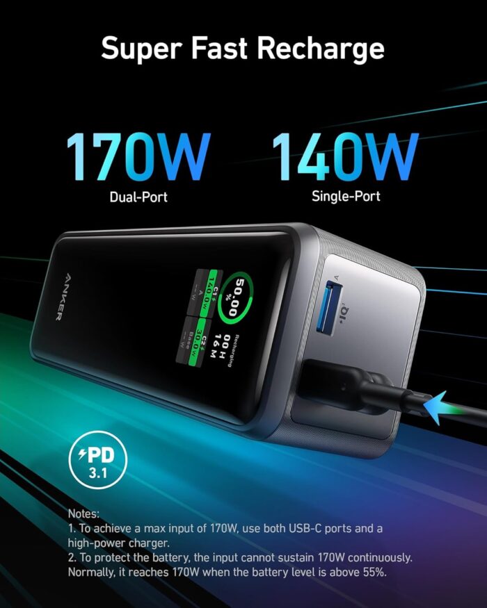 Anker Prime Power Bank, 27,650mAh 3-Port 250W Portable Charger for Travel, TSA-Approved, Smart App, for MacBook Pro/Air, iPhone 17/16/15/14 Series, Laptops and More (Charging Base Not Included) - Image 5
