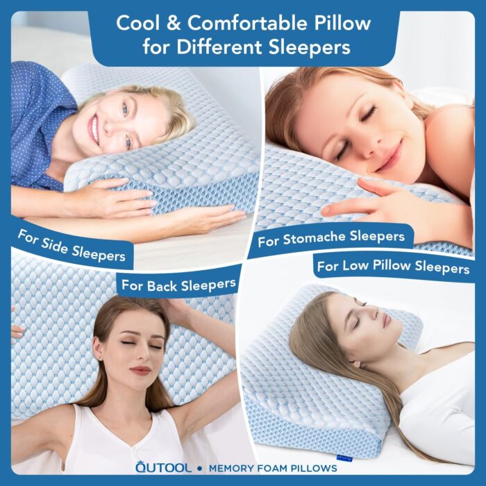 QUTOOL Neck Support Pillow for Sleeping, Cooling Memory Foam Pillow for Neck and Shoulder, Bed Pillow Side Back Stomach Sleeper Pillow for Adults - Image 6