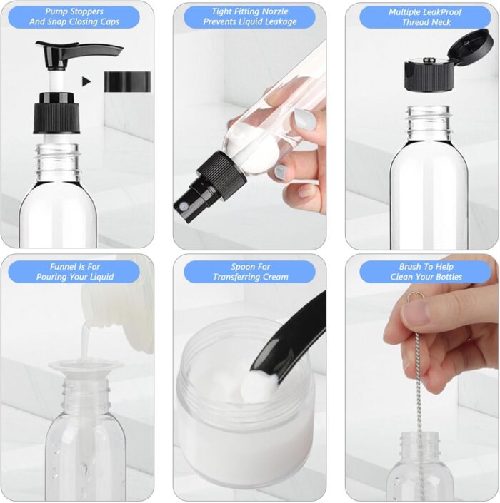 18 Pack Travel Bottles for Toiletries, THE AYJOEQI Travel Size Containers Leak Proof Silicone Refillable Liquid Travel Accessories for Shampoo Conditioner Lotion Body Wash - Image 6