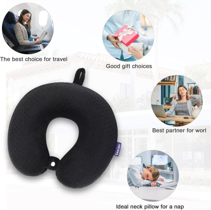 Black Travel Neck Pillow Memory Foam Airplane Pillow for Neck and Head Support Soft Portable U Shape Neck Pillow for Plane, Car & Home Office Use - Image 6