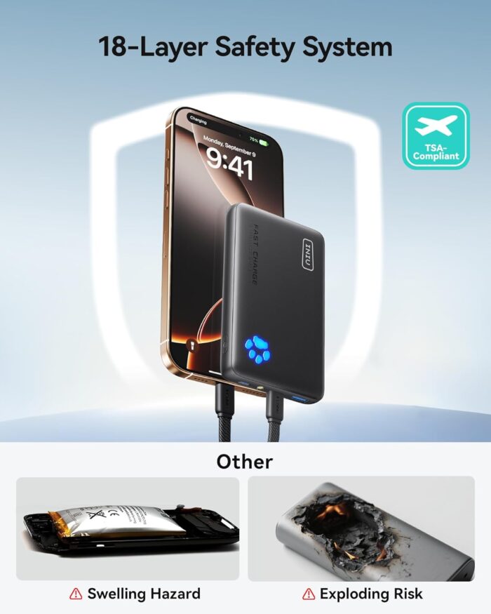 INIU Portable Charger, Ultra Slim 10000mAh 45W PD Power Bank, USB C in&Out Fast Charging Battery Pack, Travel Essential Phone Powerbank Compatible with iPhone 17 16 15 Samsung S22 S21 Google iPad etc - Image 6