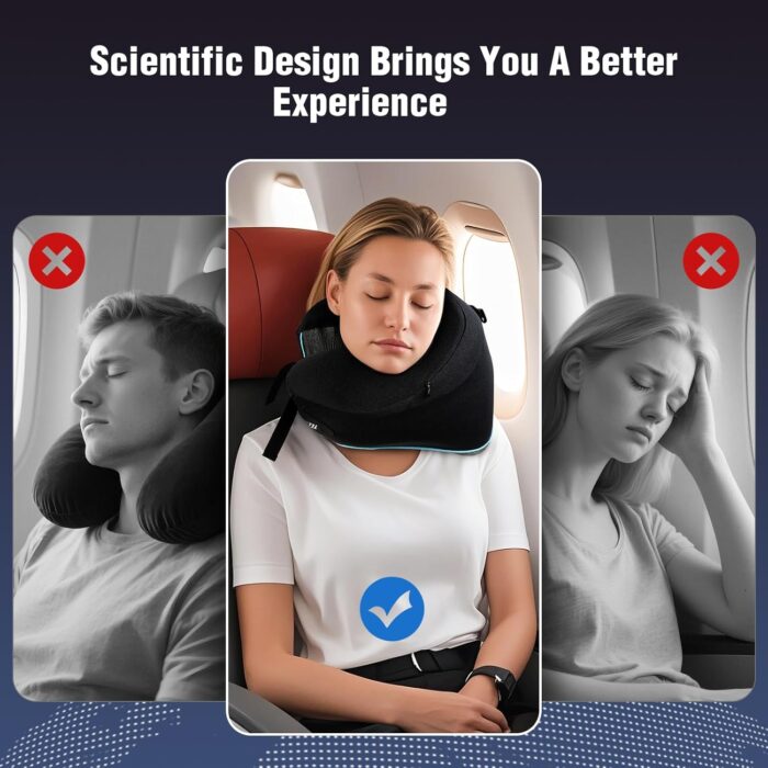 Travel Pillow, Neck Pillow Travel for Airplane- Super Soft Cover & Memory Foam Travel Neck Support Pillow, Ideal for Car/Train/Camping with Carry Bag, Airplane Travel Essentials-Black - Image 8