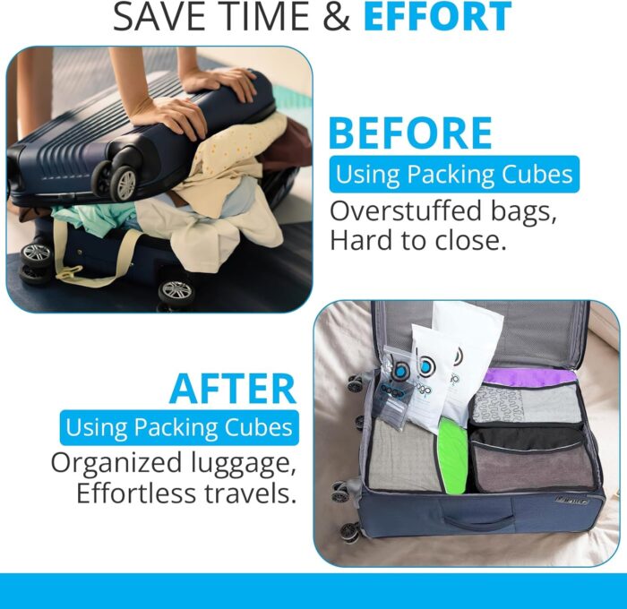 bago 7 Pcs Packing Cubes Travel Organizer - 4 Packing Cube with 3 ZipLock Bags - Travel Packing Cubes to Get Maximum Storage, Save Time & Effort to Pack - Happy Traveling (GreenRedPurpleYellow) - Image 6