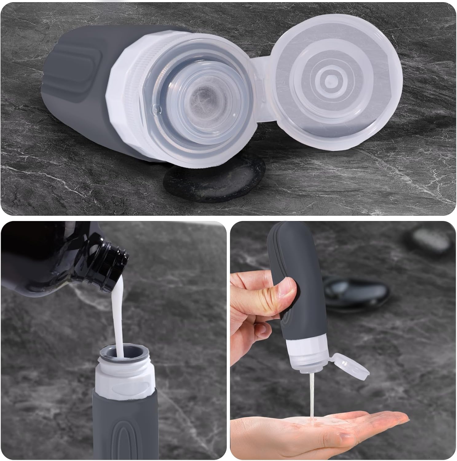 4 Pack Travel Size Bottles For Toiletries, 90ml Tsa Approved Shampoo and Conditioner Containers, Squeezable Silicone Lotion Tubes Spray Bottles, Airplane Travel Essentials - Image 7