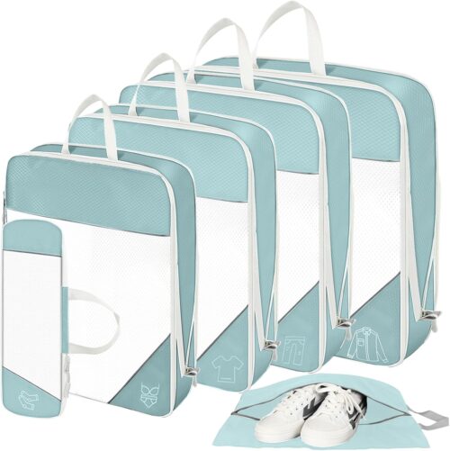 SWIHELP Compression Packing Cubes for Suitcases, Travel Luggage Organizer, Travel Packing Kit with Clothes Storage Bag Shoes Bag Toiletry Bag Underwear Bag
