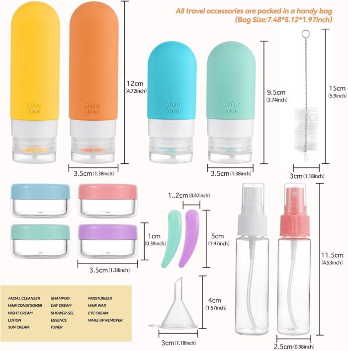 16Pcs Travel Bottles for Toiletries, Silicone Travel Bottles Set, TSA Approved, BPA Free Leak Proof Squeezable Tubes for Shampoo Conditioner Lotion Soap with Labels - Image 2