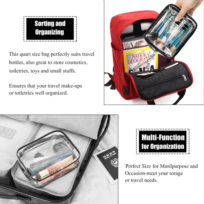 TSA Approved Toiletry Bag, 3 Pcs Clear Toiletries Bags Quart Size Travel Makeup Cosmetic Bag for Women Men, Carry on Airport Airline Compliant Bag (Black) - Image 5